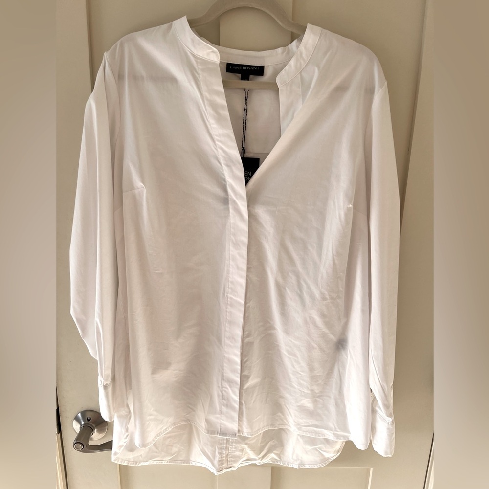 NWT Lane Bryant Long Sleeve Button Down Cotton Blend Tunic Shirt Size 14/16